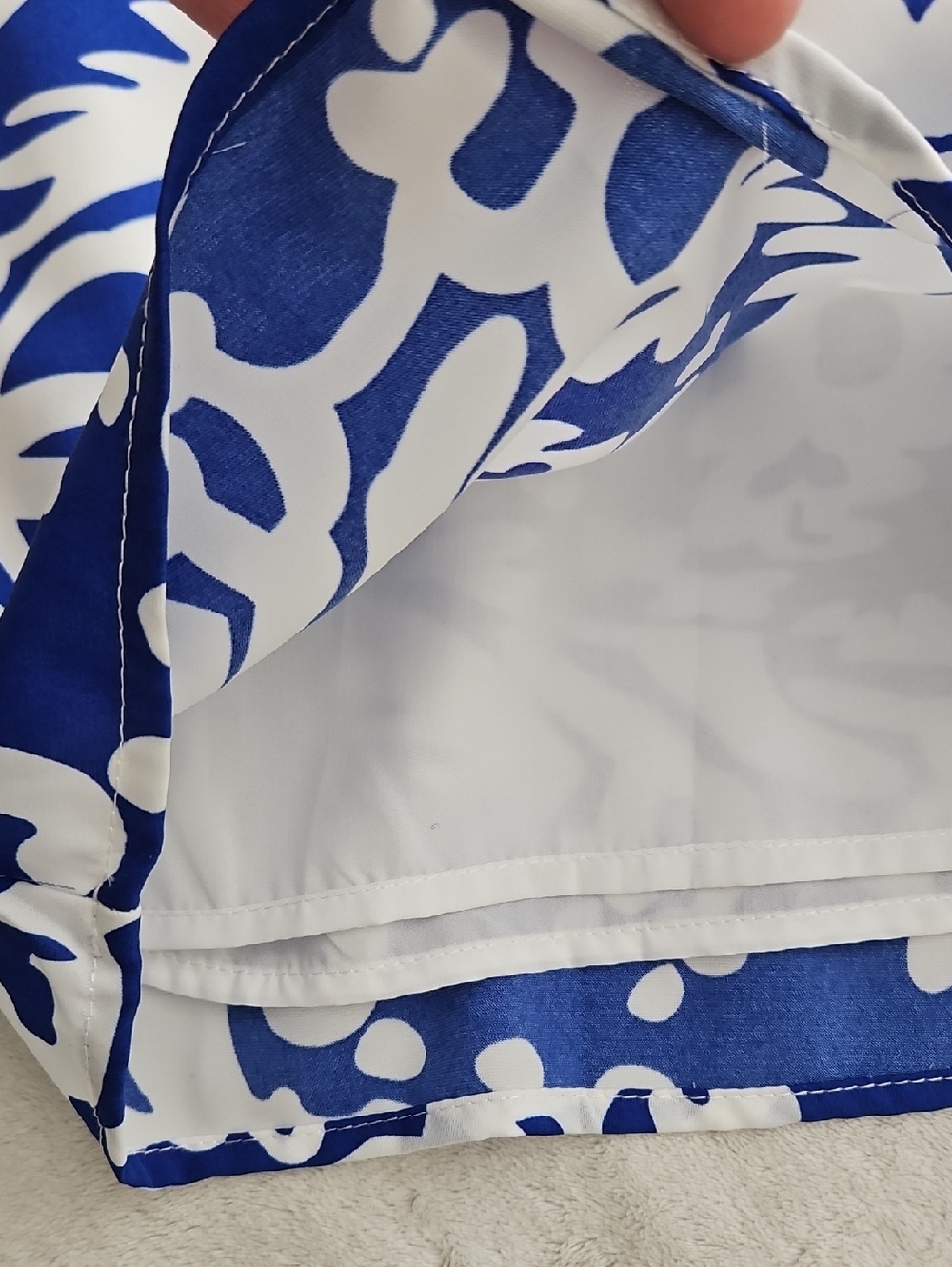 Sugarlips Curve Wide Leg Lined Satin Pants: Blue/White Print: Size- 3X - Picture 11 of 15